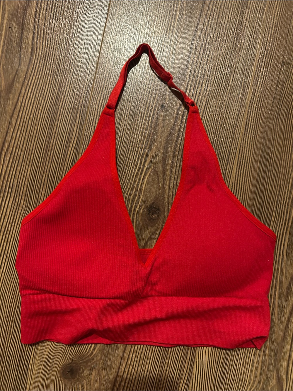 Red Ribbed Halter Bralette - Women Intimates